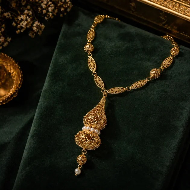 سوتوار (قلة تلمسان/ اللنجاصة) الملكي بالجوهر الحر مستوحى من الذهب عيار 21 قيراط Royal Sautoir