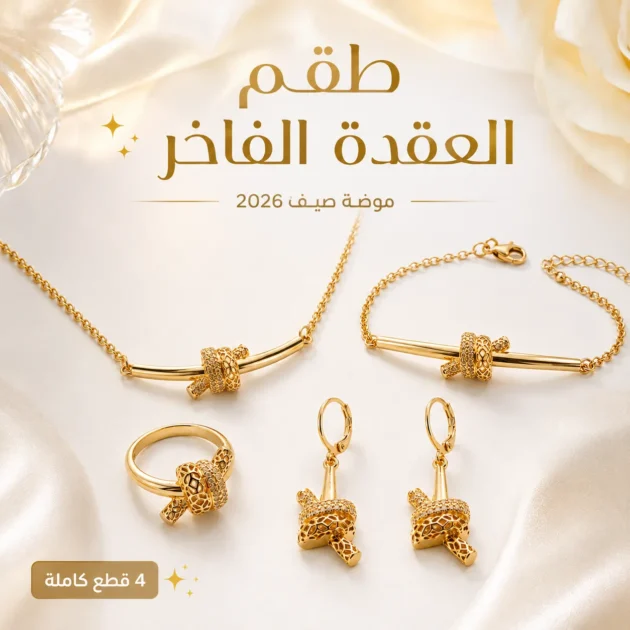 طقم العقدة الفاخر ✨ موضة صيف 2026 بلون الذهب 21 قيراط